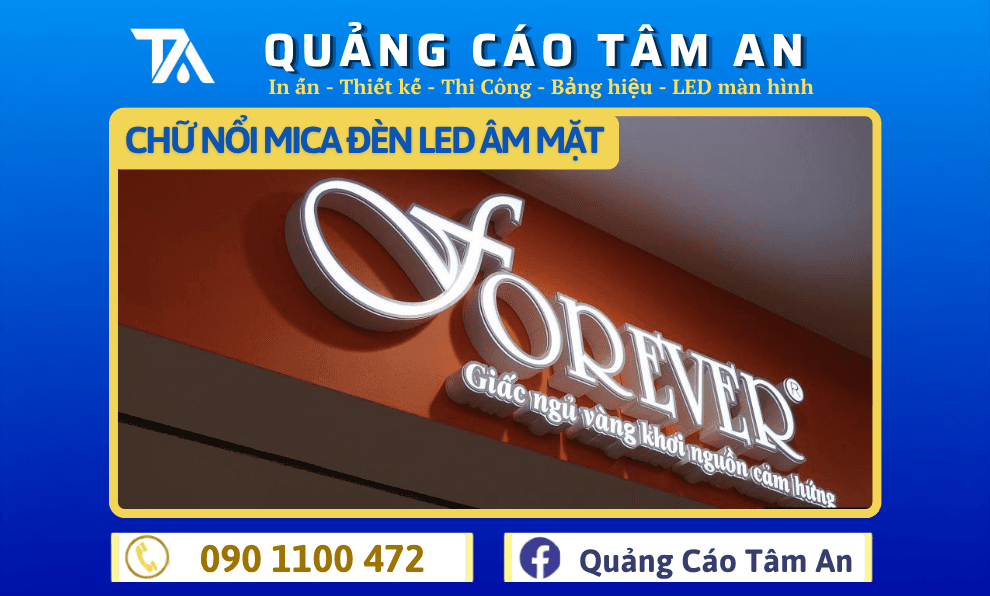 Chữ nổi mica đèn LED âm mặt