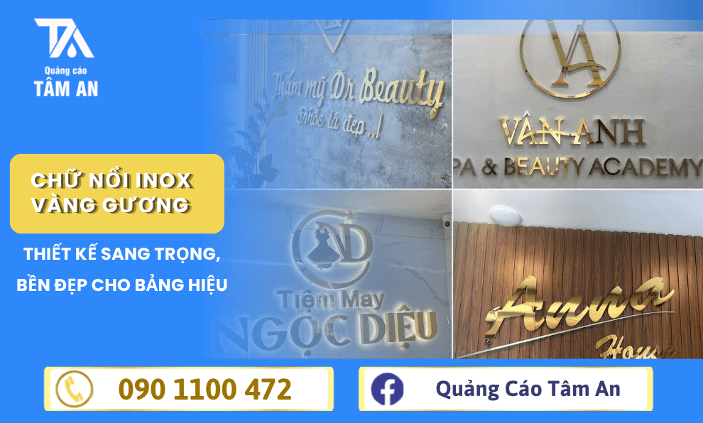 Chữ Nổi Inox Vàng Gương - Sang Trọng, Bền Đẹp Cho Bảng Hiệu