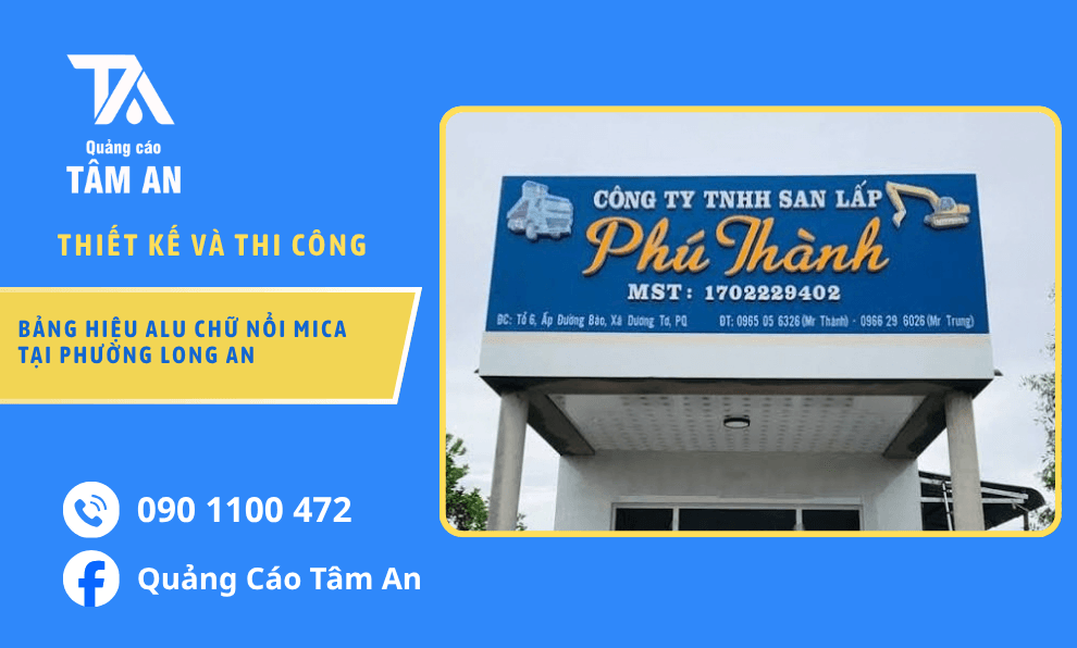 Bảng Hiệu Alu Chữ Nổi Mica Tại Phường Long An, Nổi Bật Mặt Tiền, Làm Theo Yêu Cầu